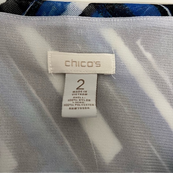 Chicos Black Blue Geometric Print Bianca Short Sleevee Blouse - Picture 9 of 14